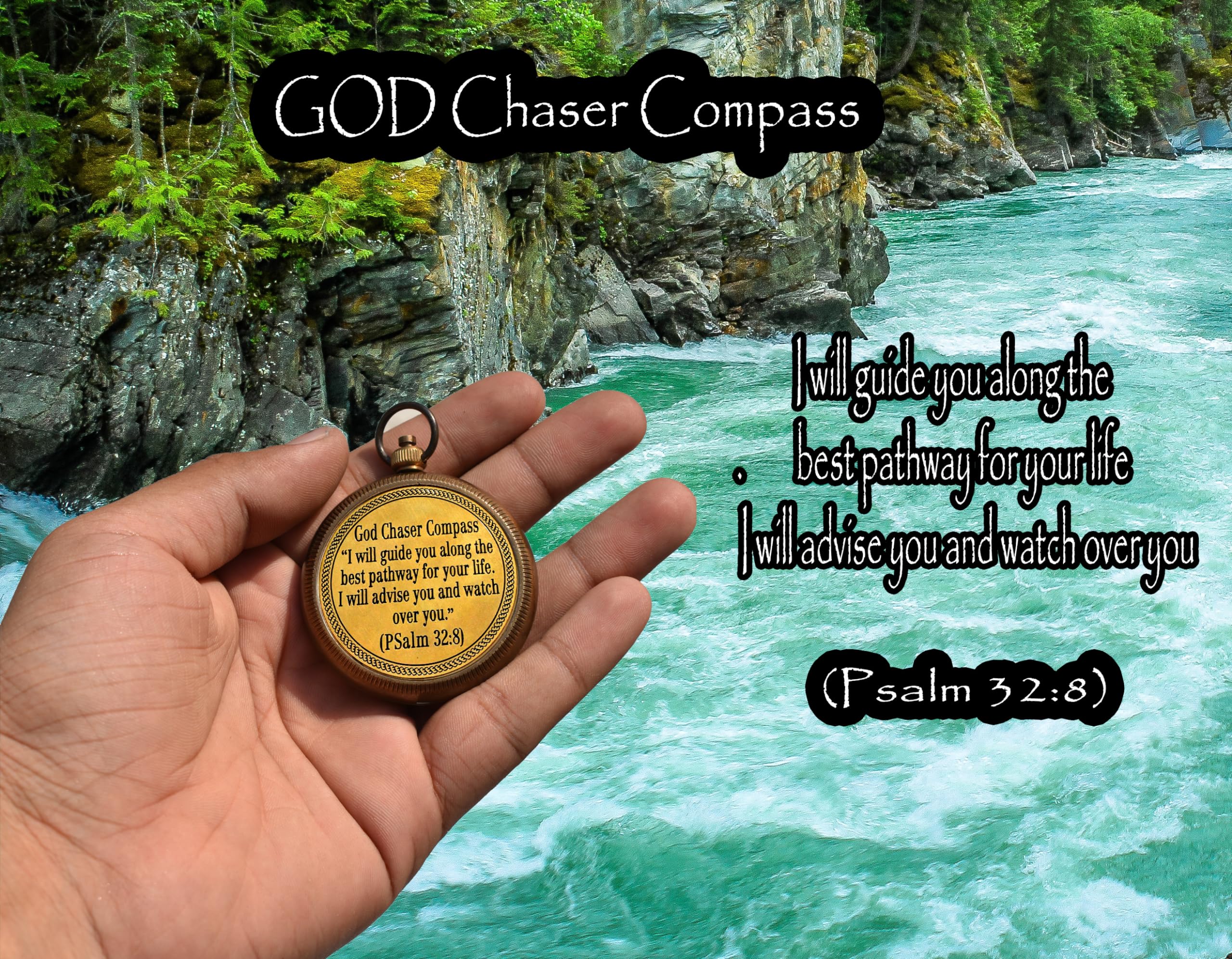 Psalm 32:8 Compass, Wooden Box view 5