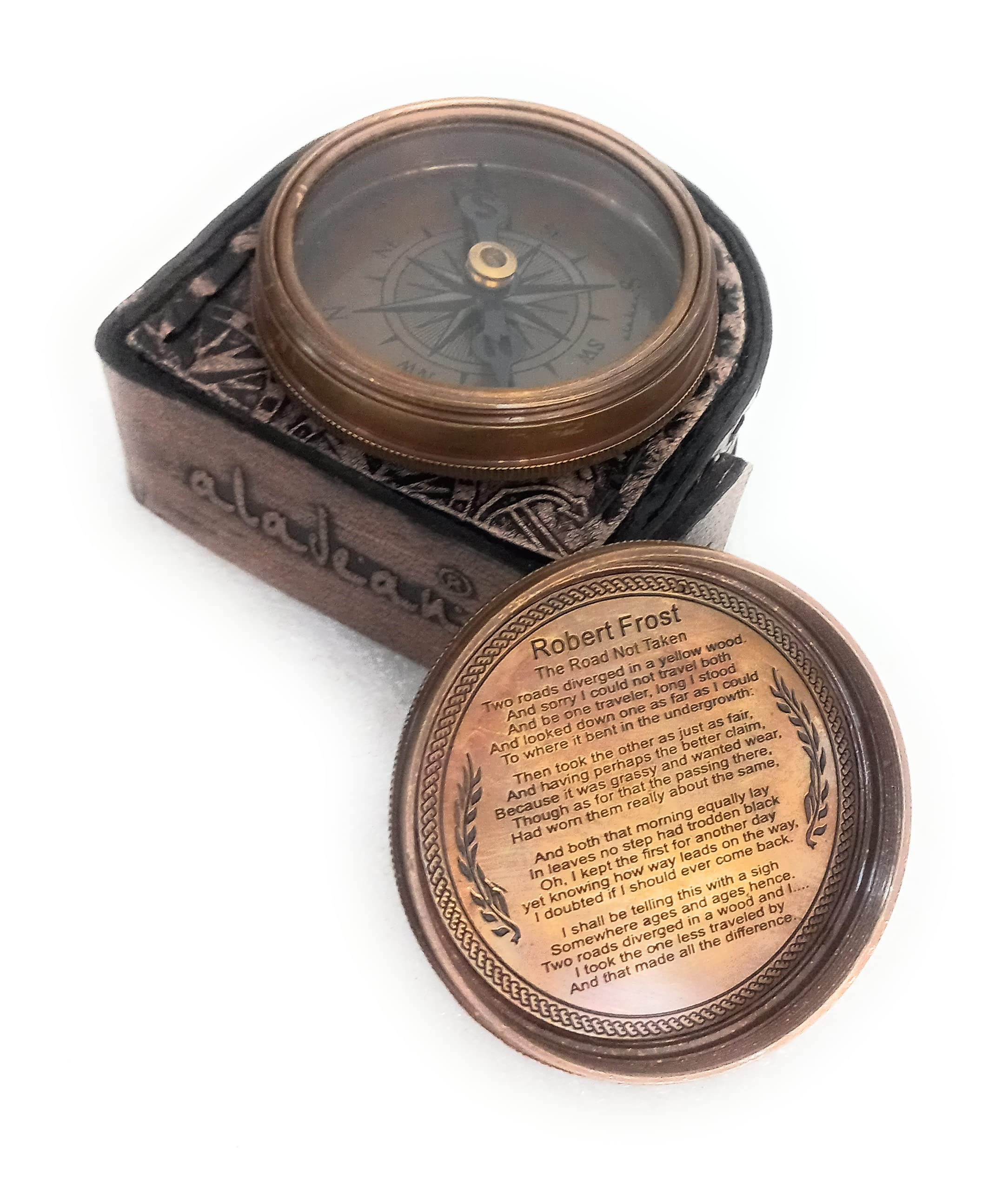 Robert Frost Quote Compass, Leather Case view 6