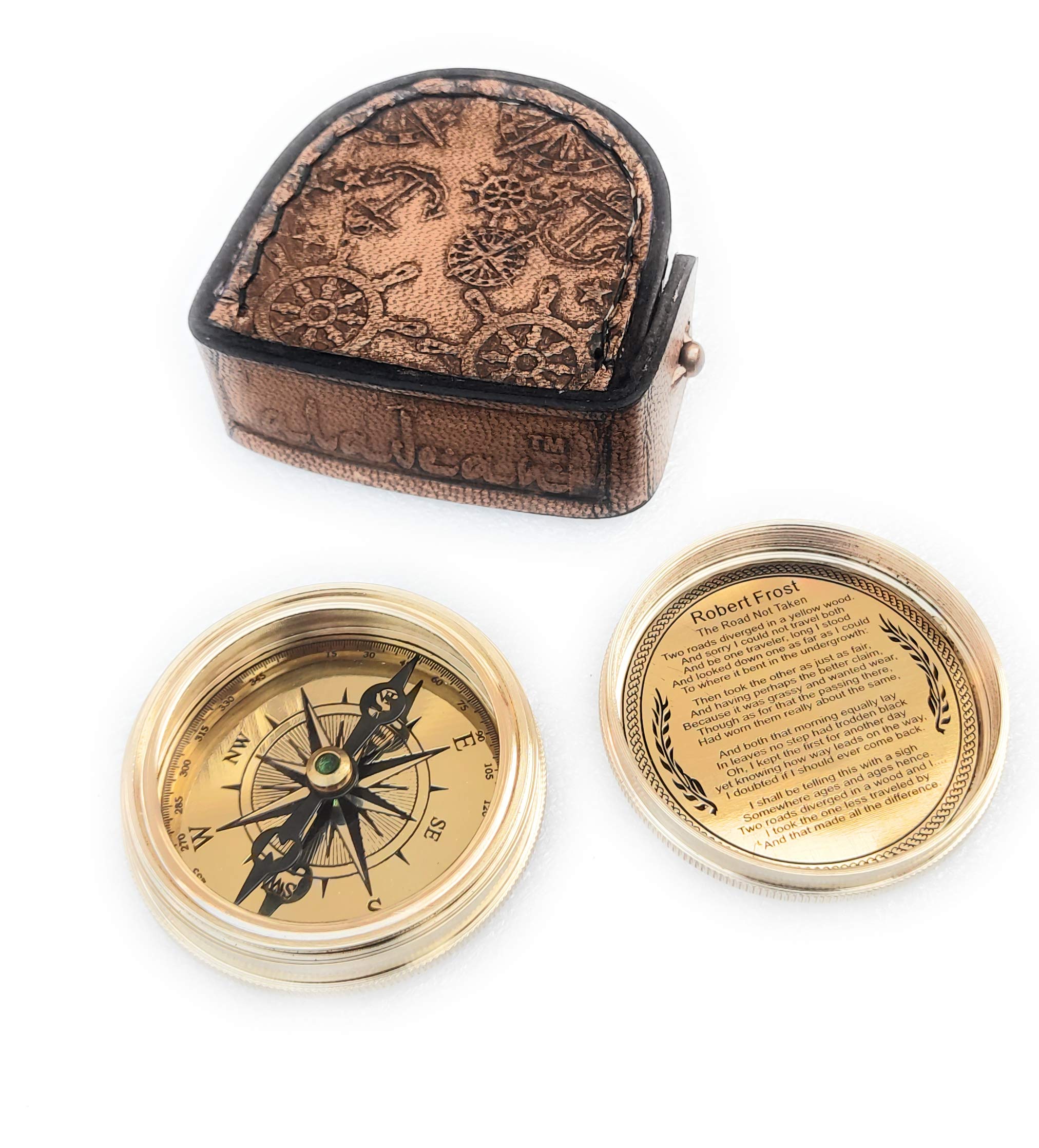 Polished Brass Compass, Leather Case view 3