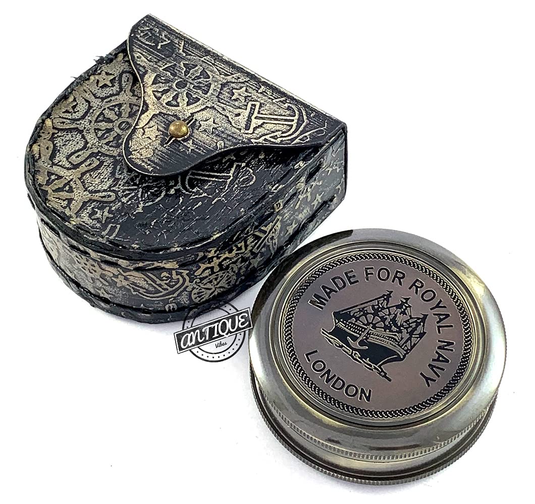 Antique Finish Compass, Leather Case view 3