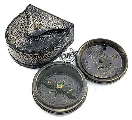Antique Finish Compass, Leather Case view 6