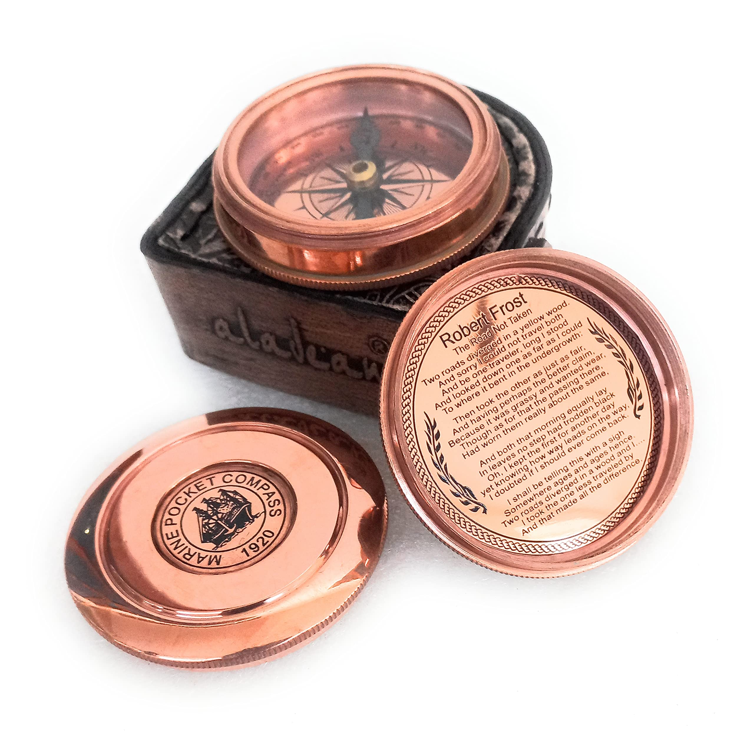 Copper Finish Compass, Leather Case view 6