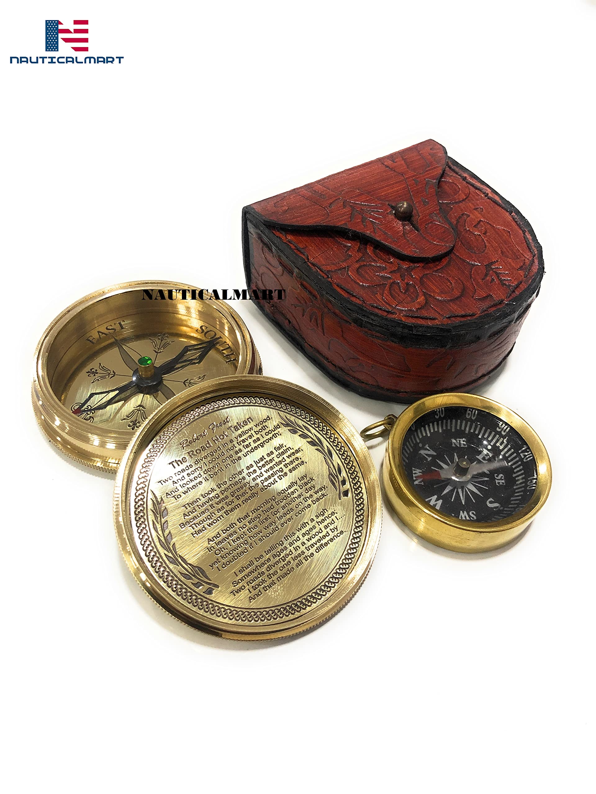 Polished Brass Compass, Leather Case view 3