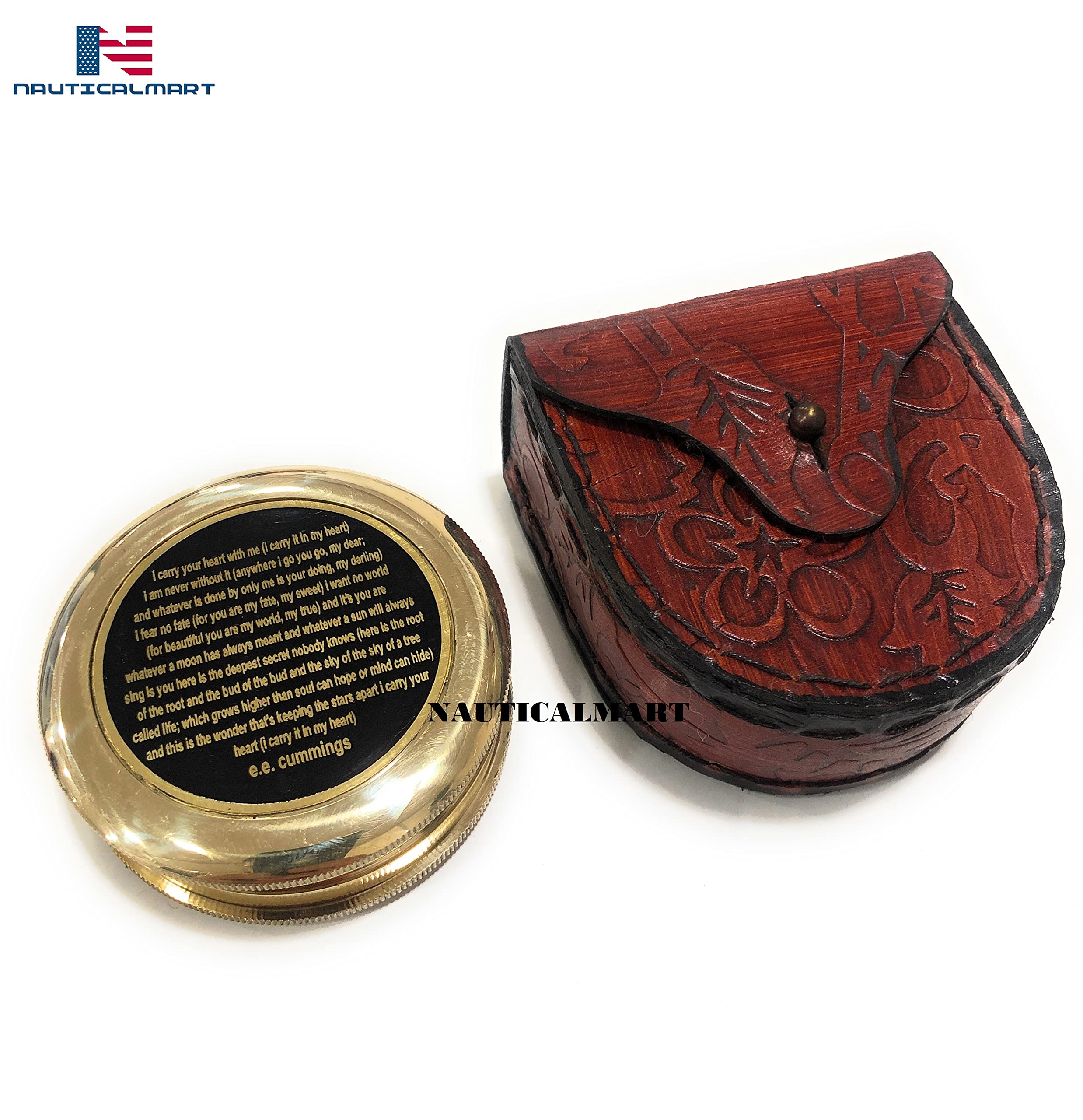 Polished Brass Compass, Leather Case view 4