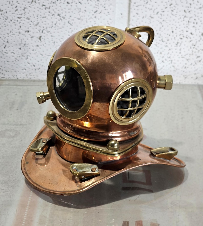 Copper Plated Brass Diving Helmet Miniature without Stand view 2