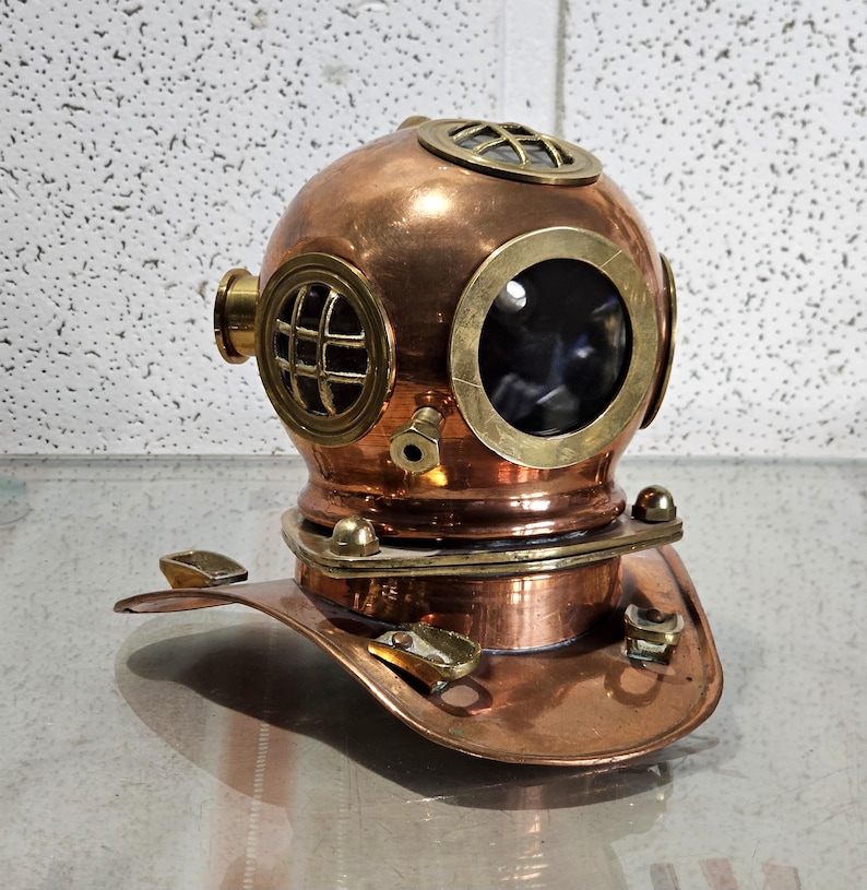 Copper Plated Brass Diving Helmet Miniature without Stand view 11