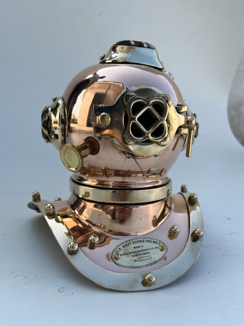 Polished Brass Diving Helmet Miniature with Chrome Nickel Accents view 2