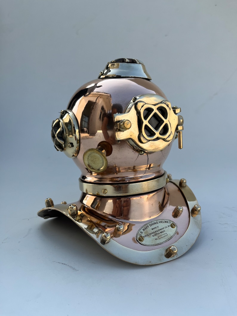 Polished Brass Diving Helmet Miniature with Chrome Nickel Accents view 3