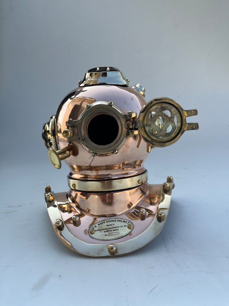 Polished Brass Diving Helmet Miniature with Chrome Nickel Accents view 8
