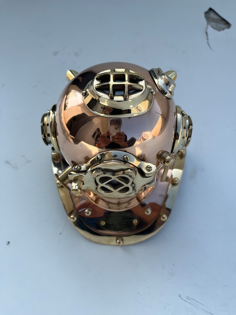 Polished Brass Diving Helmet Miniature with Chrome Nickel Accents view 9