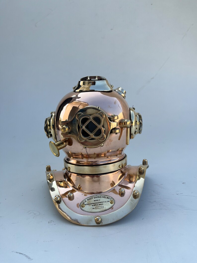 Polished Brass Diving Helmet Miniature with Chrome Nickel Accents view 10