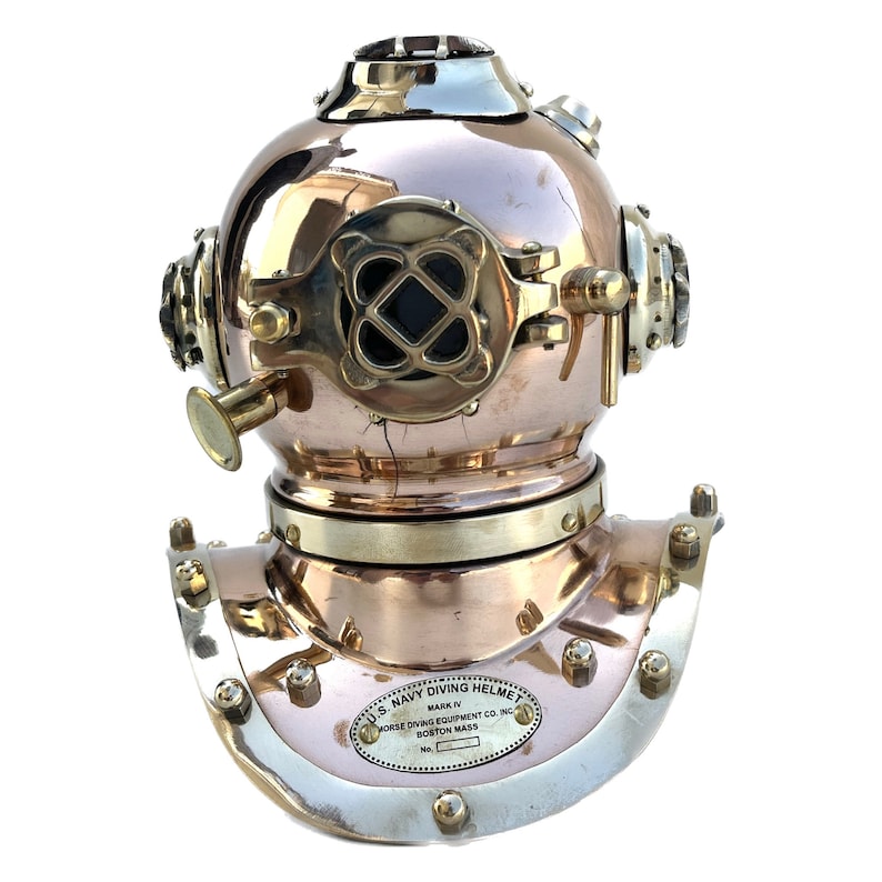 Polished Brass Diving Helmet Miniature with Chrome Nickel Accents view 11