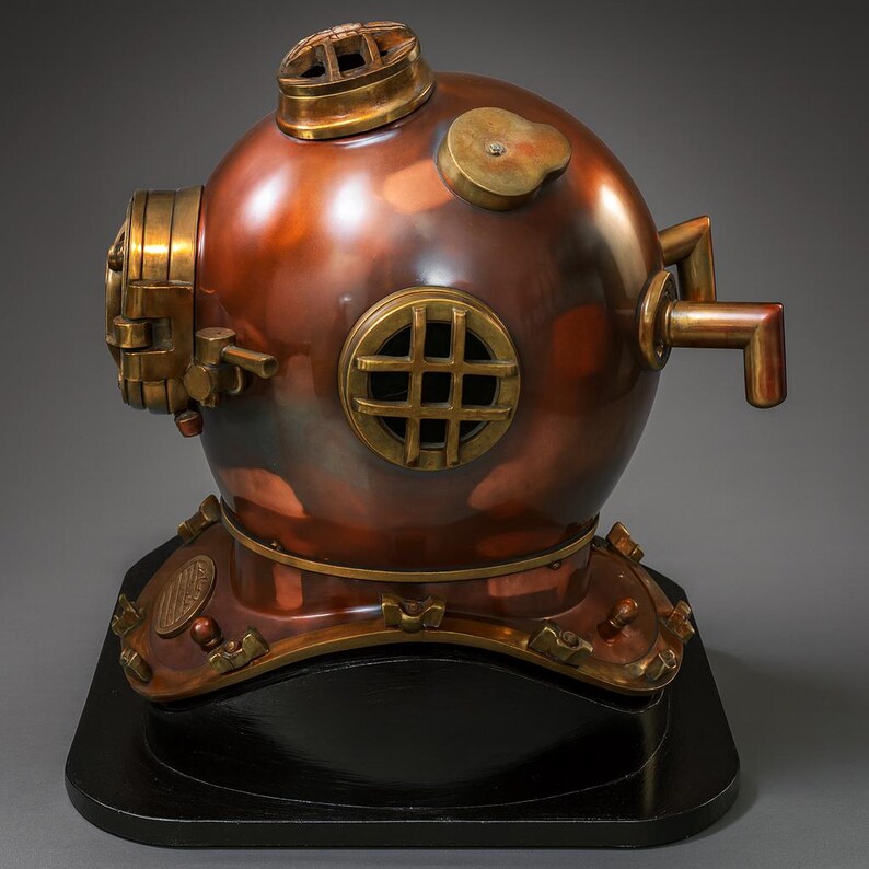 Mark V Deep Sea Diving Helmet with Black Wooden Stand view 2