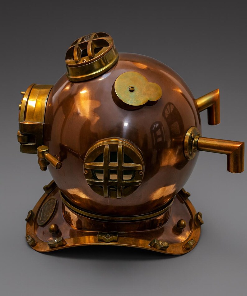 Mark V Deep Sea Diving Helmet with Black Wooden Stand view 5