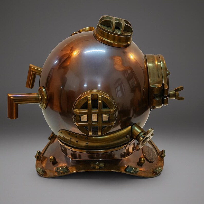 Mark V Deep Sea Diving Helmet with Black Wooden Stand view 6