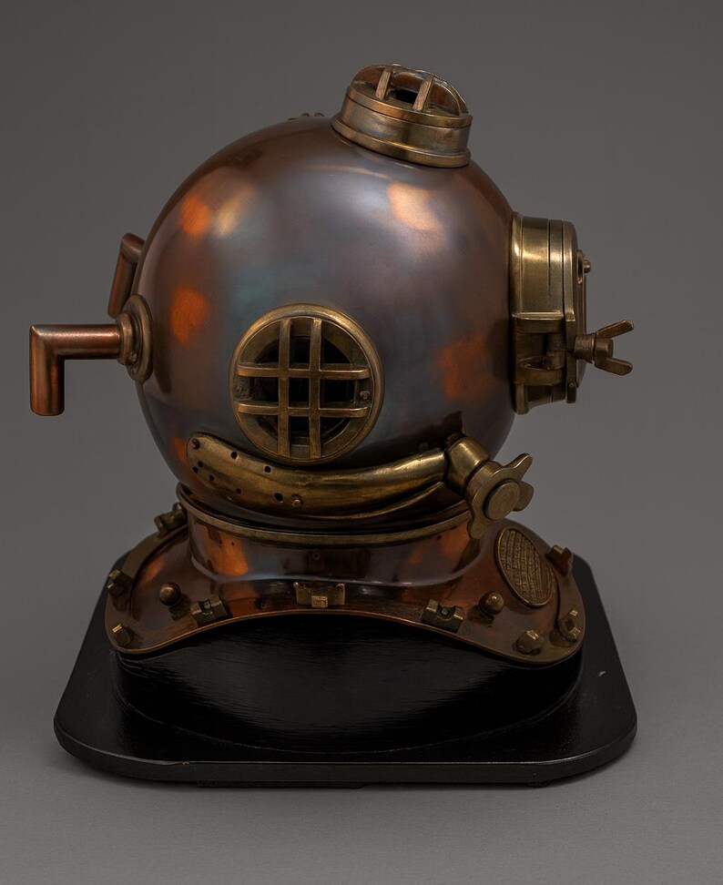 Mark V Deep Sea Diving Helmet with Black Wooden Stand view 8