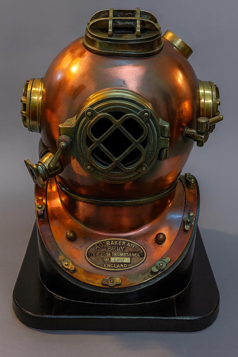 Mark V Deep Sea Diving Helmet with Black Wooden Stand view 10