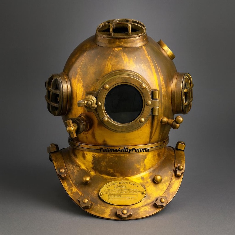 Mark V Diving Helmet with Yellowish Antique Brass Finish view 4