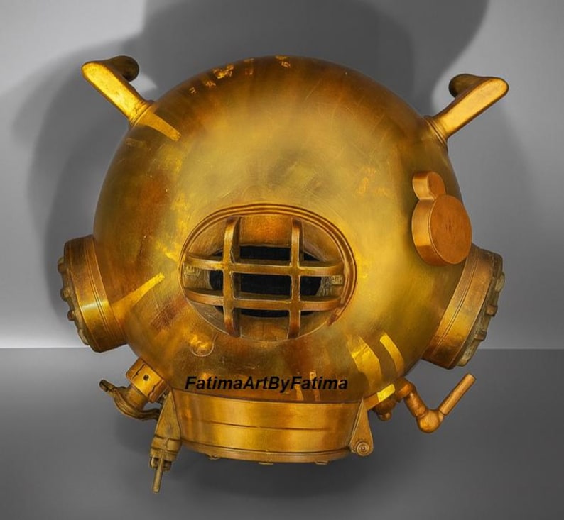 Mark V Diving Helmet with Yellowish Antique Brass Finish view 5