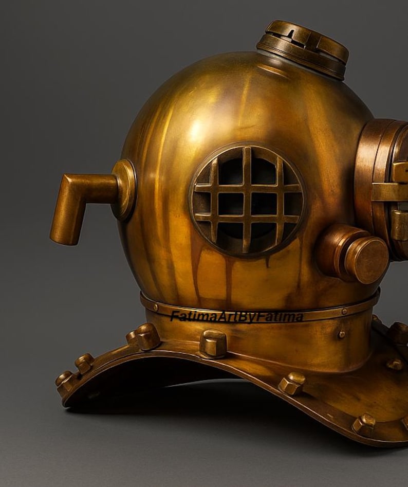 Mark V Diving Helmet with Yellowish Antique Brass Finish view 7