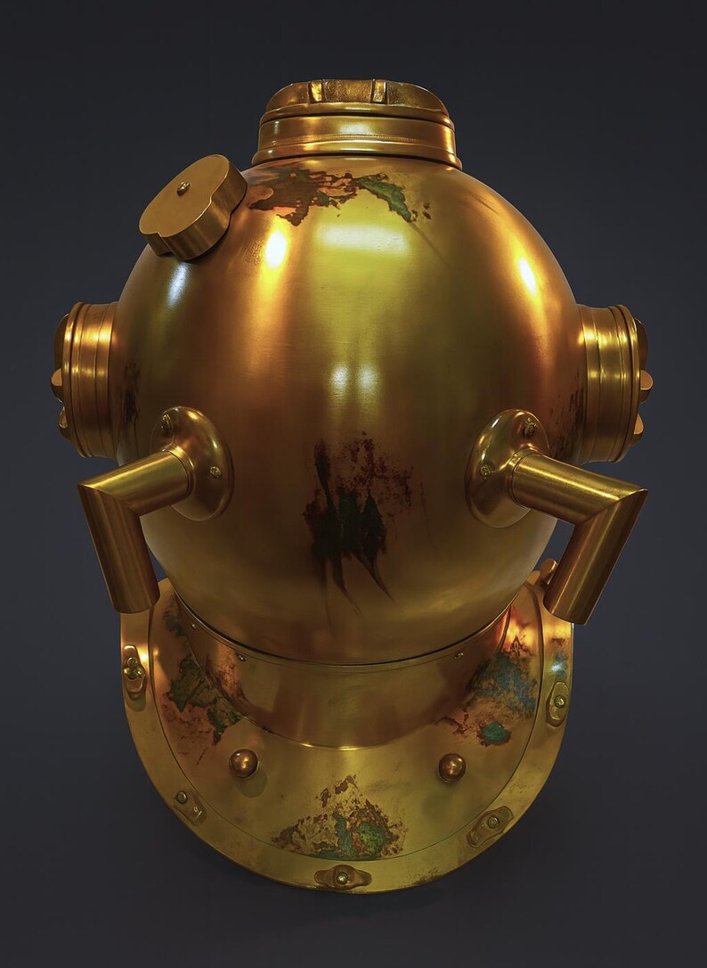 Mark V Diving Helmet with Yellowish Antique Brass Finish view 9