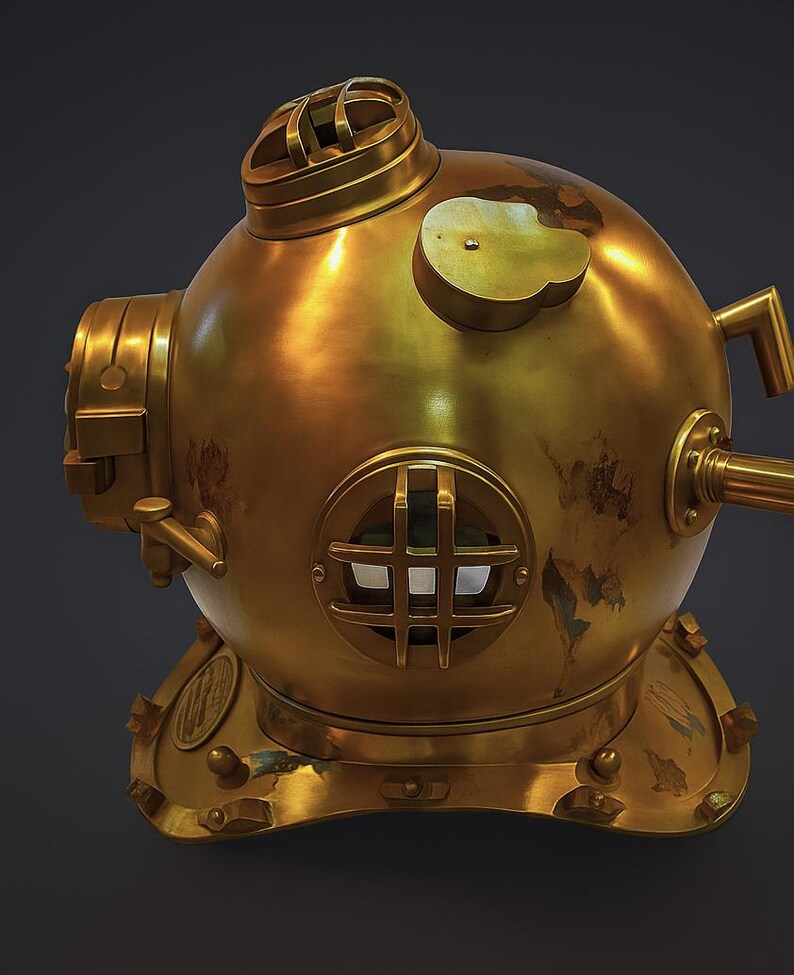 Mark V Diving Helmet with Yellowish Antique Brass Finish view 11