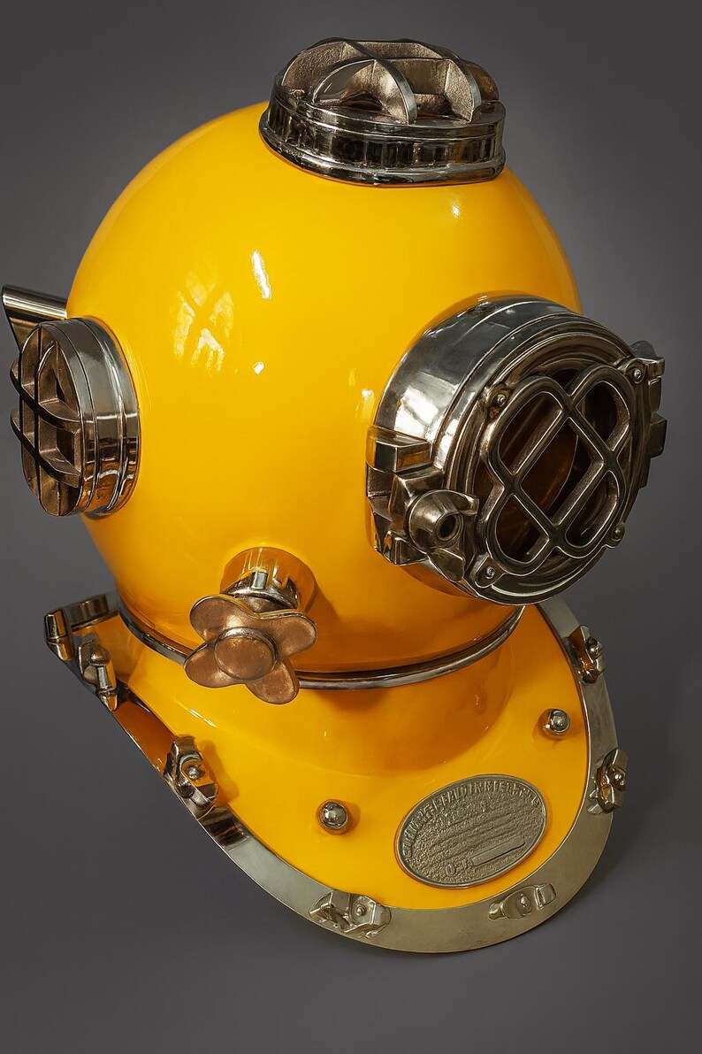 Mark V Diving Helmet with Yellow Finish and Chrome Nickel Highlights view 3