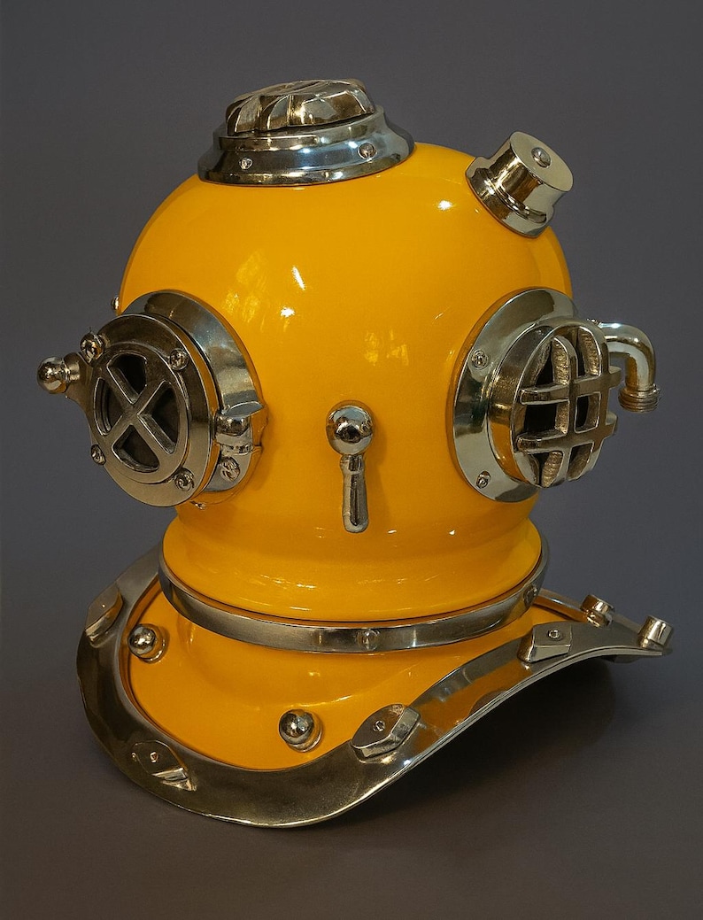 Mark V Diving Helmet with Yellow Finish and Chrome Nickel Highlights view 6
