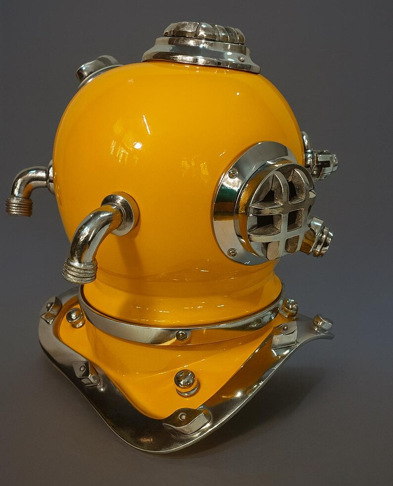 Mark V Diving Helmet with Yellow Finish and Chrome Nickel Highlights view 7
