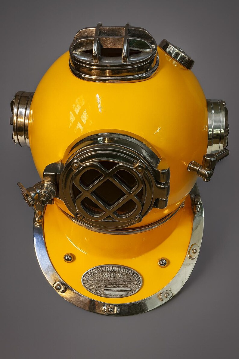 Mark V Diving Helmet with Yellow Finish and Chrome Nickel Highlights view 8