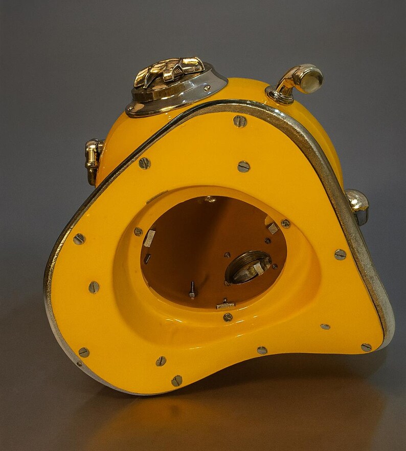 Mark V Diving Helmet with Yellow Finish and Chrome Nickel Highlights view 9