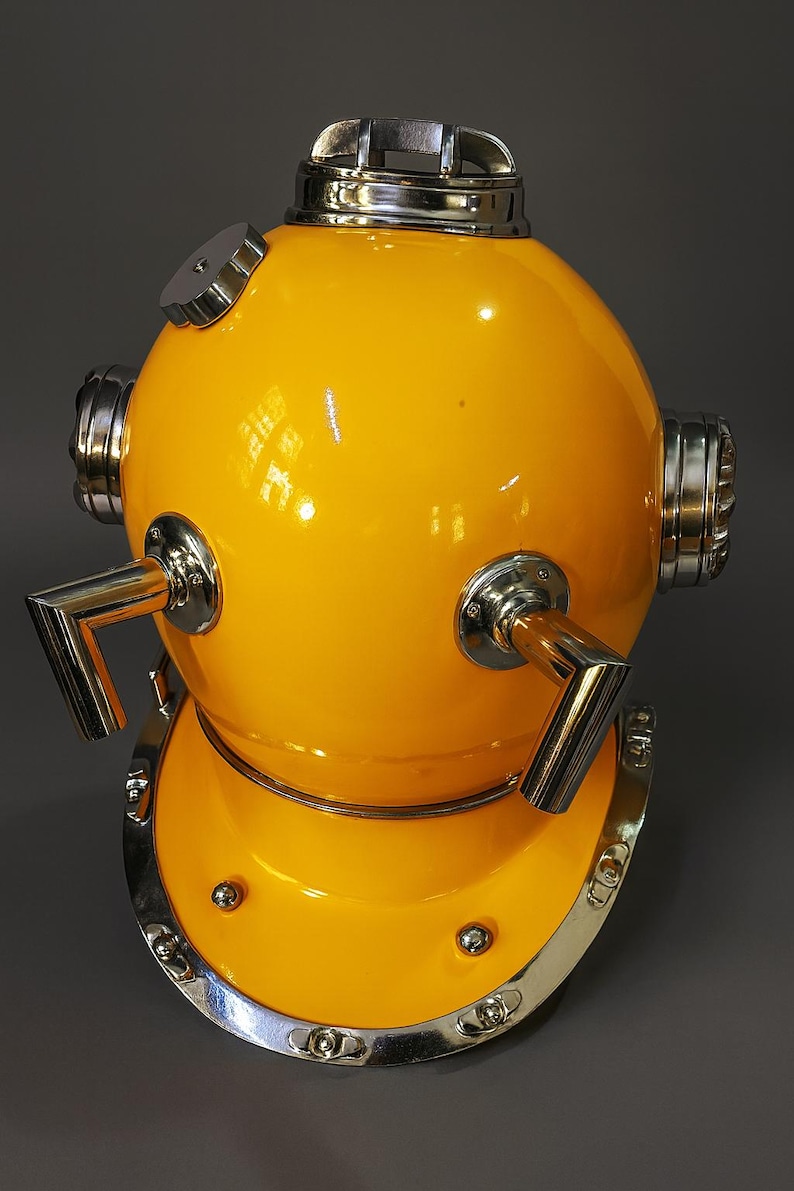 Mark V Diving Helmet with Yellow Finish and Chrome Nickel Highlights view 11