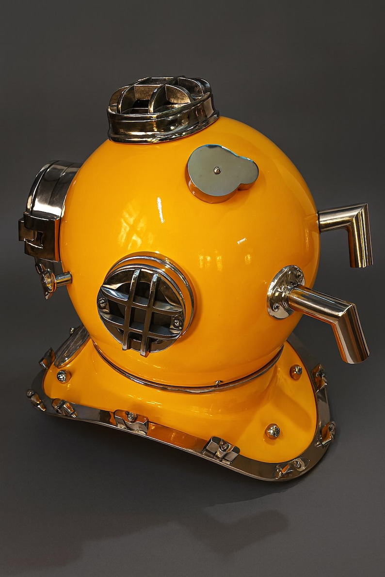 Mark V Diving Helmet with Yellow Finish and Chrome Nickel Highlights view 12