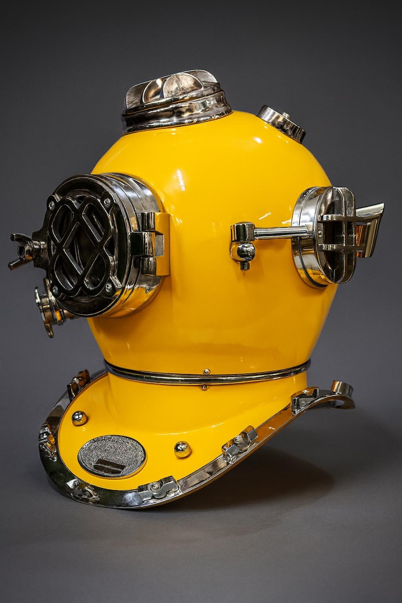 Mark V Diving Helmet with Yellow Finish and Chrome Nickel Highlights view 16
