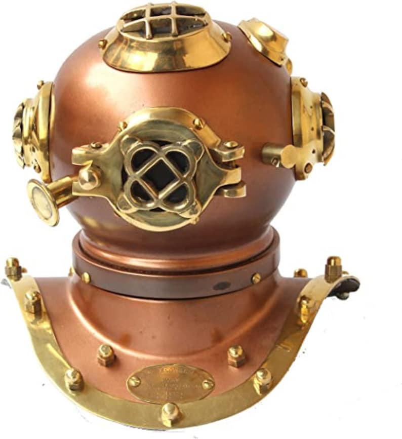 Antique Finish Brass Diving Helmet Miniature with Base view 2
