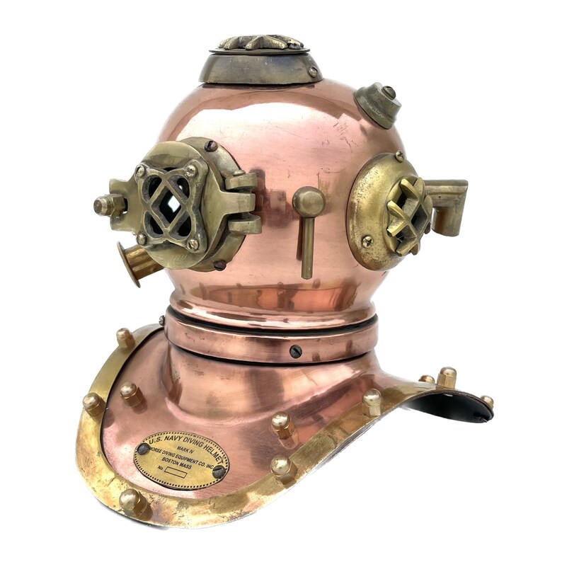 Antique Finish Brass Diving Helmet Miniature with Base view 3
