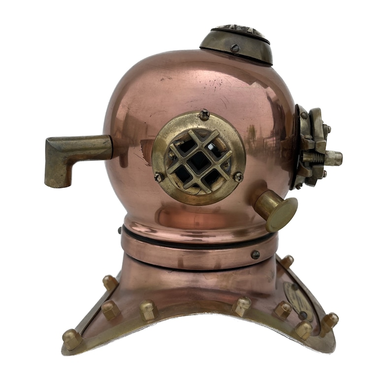 Antique Finish Brass Diving Helmet Miniature with Base view 4