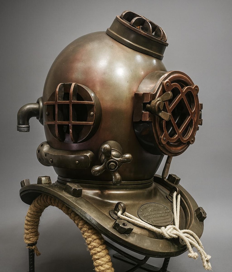 Mark V Diving Helmet with Antique Finish and Metal Stand view 4