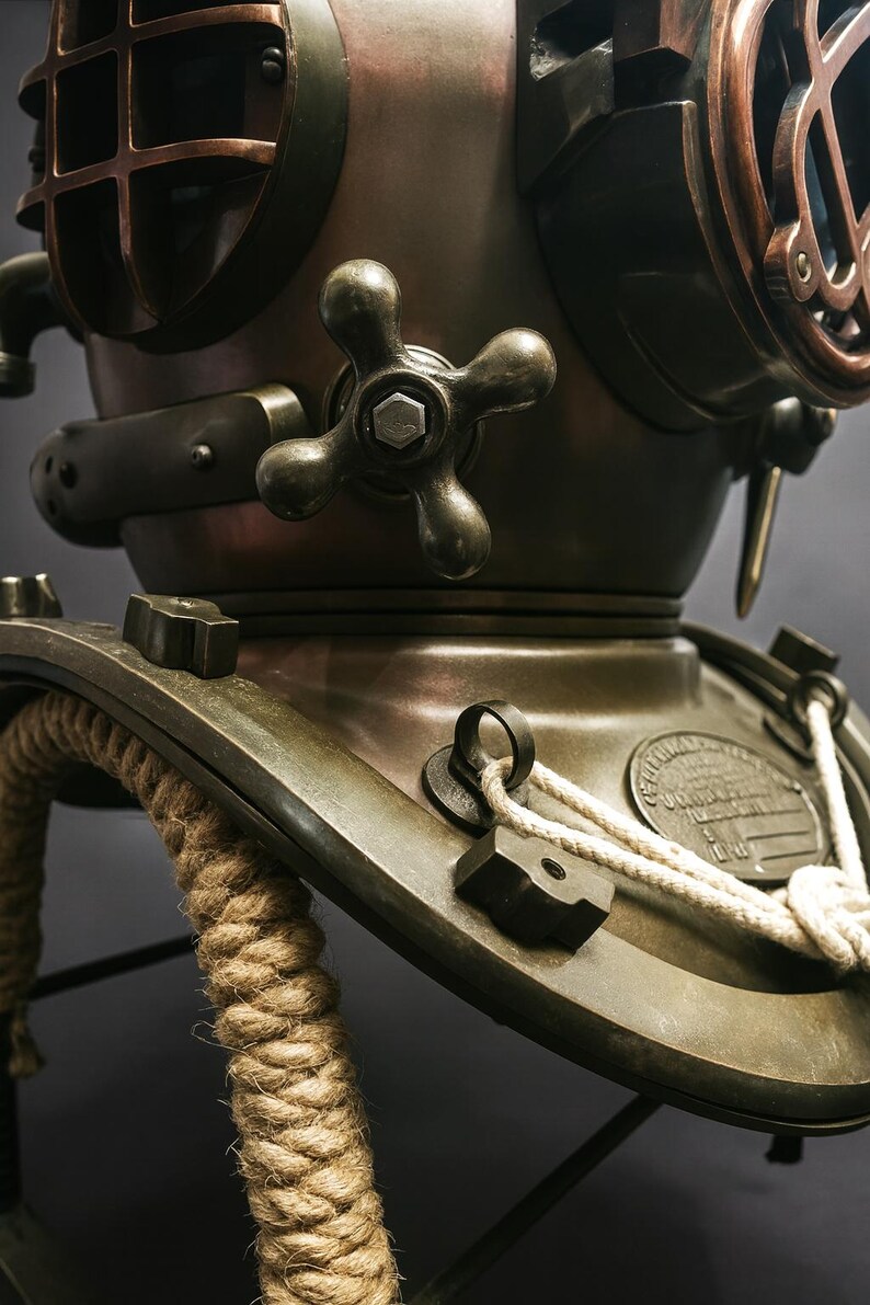 Mark V Diving Helmet with Antique Finish and Metal Stand view 5