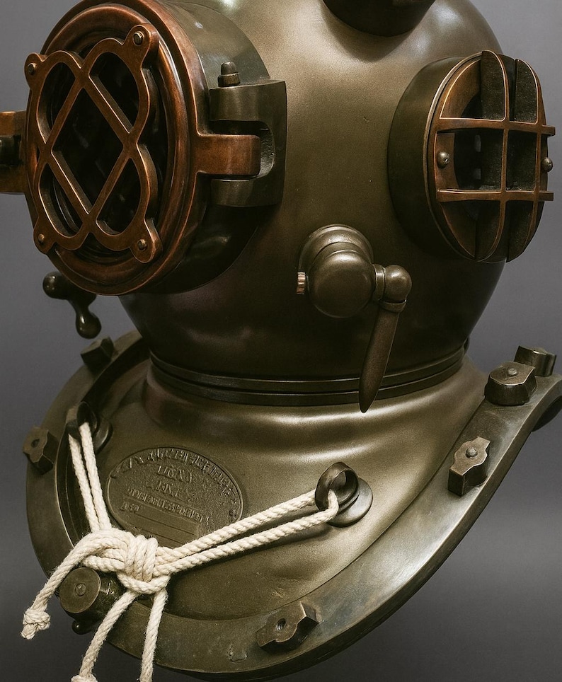 Mark V Diving Helmet with Antique Finish and Metal Stand view 7