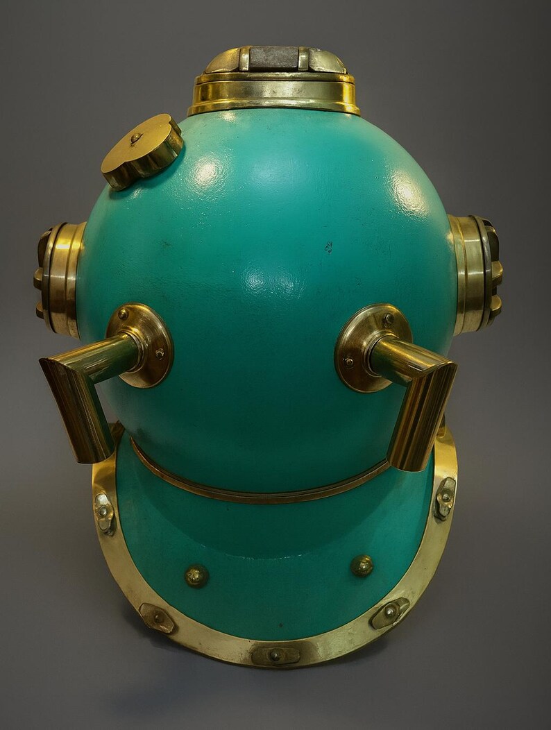Mark V Diving Helmet with Aqua Blue Finish and Brass Highlights view 4