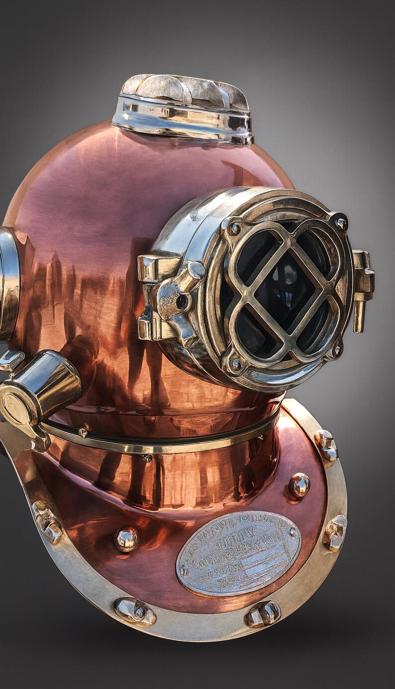 Mark V Diving Helmet with Copper Finish and Nickel Plated Brass Base view 4