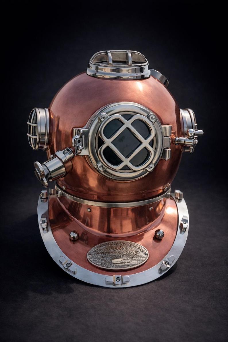 Mark V Diving Helmet with Copper Finish and Nickel Plated Brass Base view 7
