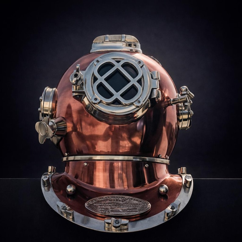 Mark V Diving Helmet with Copper Finish and Nickel Plated Brass Base view 8