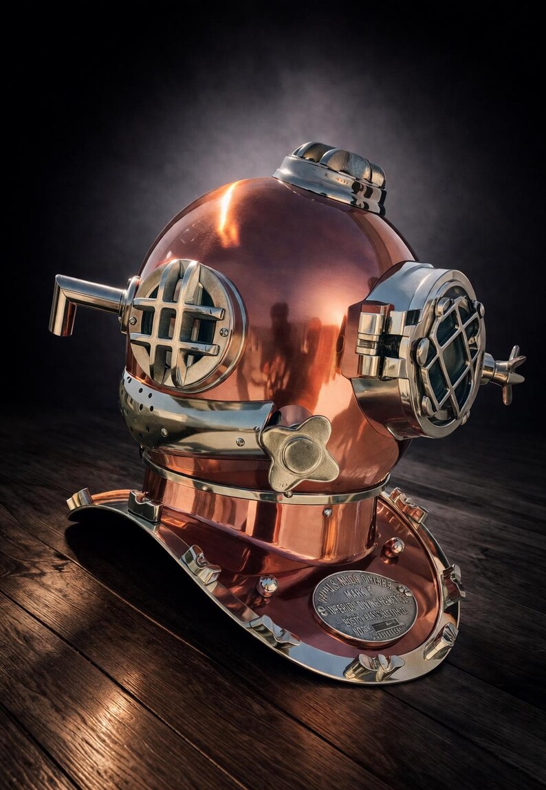 Mark V Diving Helmet with Copper Finish and Nickel Plated Brass Base view 9