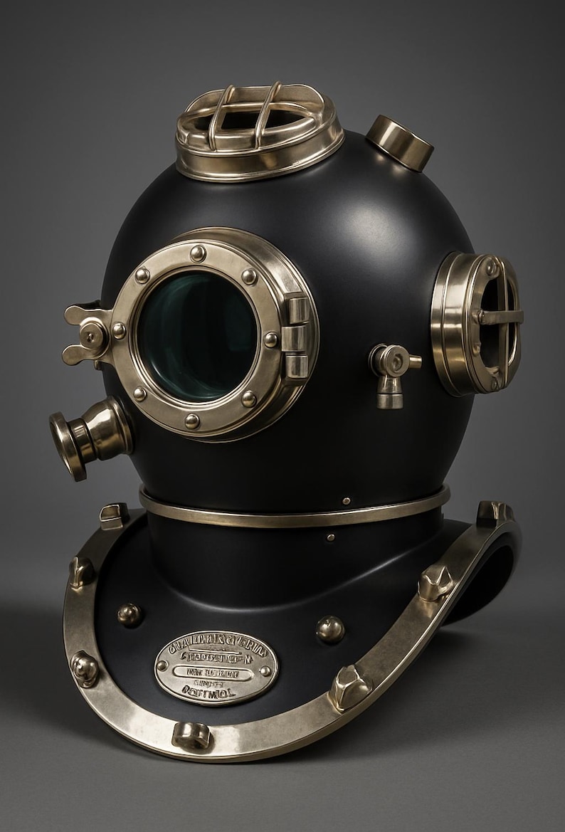 Mark V Diving Helmet with Black and Polished Brass Finish view 5