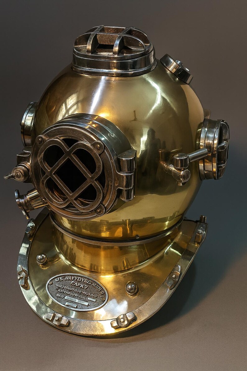 Mark V Diving Helmet with Golden Finish and Nickel Highlights view 2