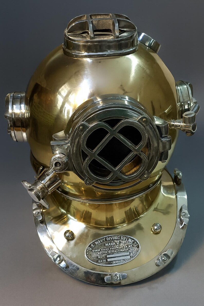 Mark V Diving Helmet with Golden Finish and Nickel Highlights view 3