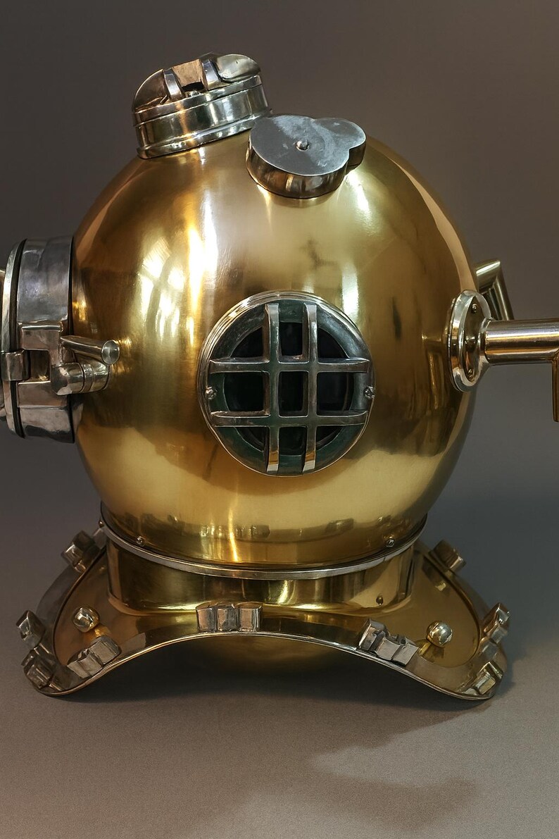 Mark V Diving Helmet with Golden Finish and Nickel Highlights view 5