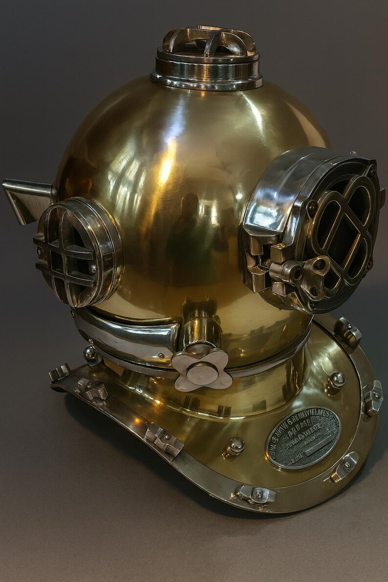 Mark V Diving Helmet with Golden Finish and Nickel Highlights view 7